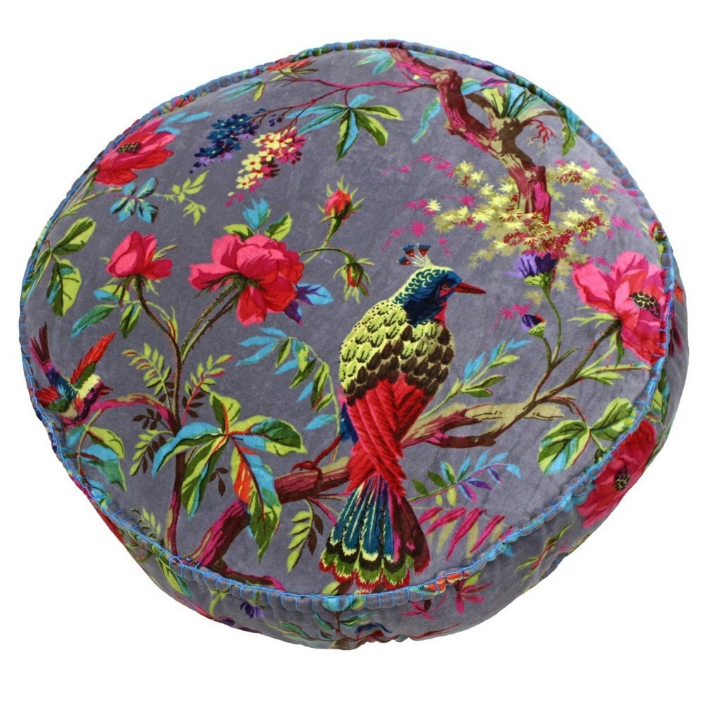 Riva Home Birds Of Paradise Floral Pattern Round Cushion Cover - Mink/Multicoloured