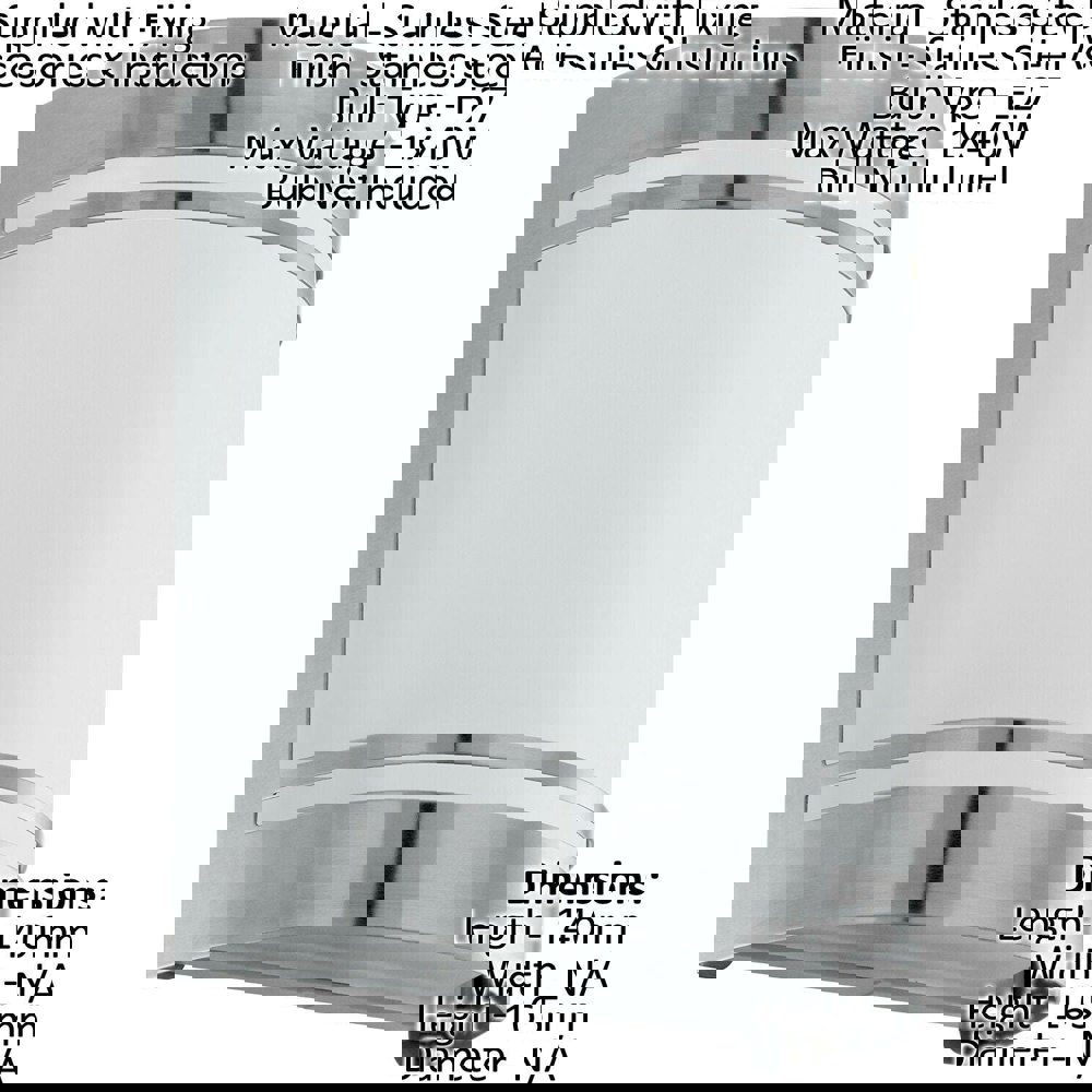 IP44 Outdoor Wall Light Stainless Steel & Diffuser 1 x 40W E27 Bulb Porch Lamp Loops