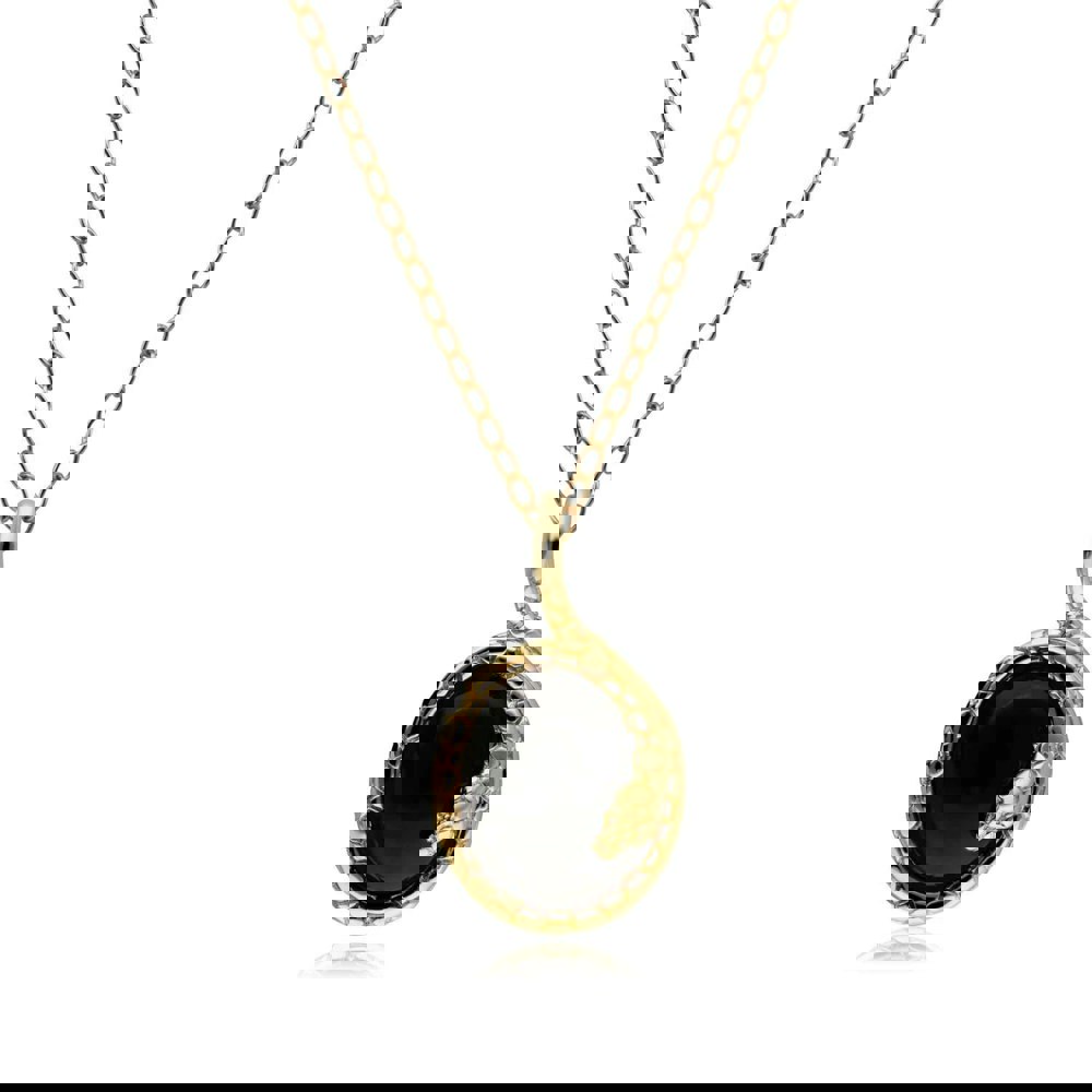 253P298702925 ECFEW™ Oval Onyx Winding Snake Pendant Necklace in Sterling Silver 1