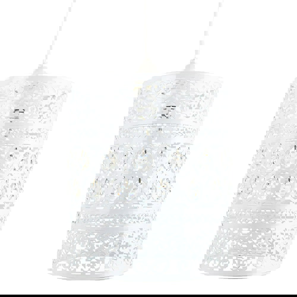 Traditional and Ornate White Easy Fit Pendant Shade with Clear Acrylic Droplets Image 1
