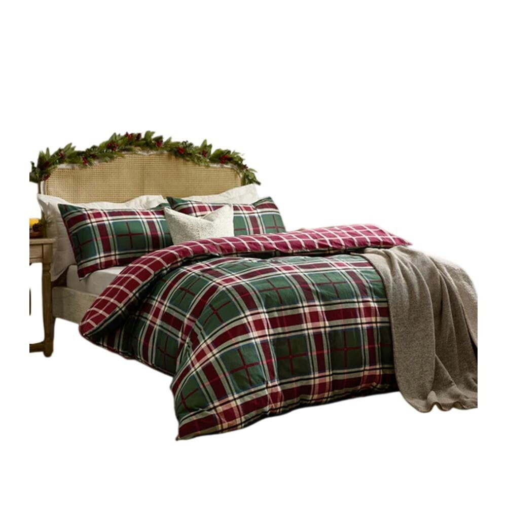 Wylder Braemar Brushed Checked Reversible Duvet Cover Set - Berry / Pine