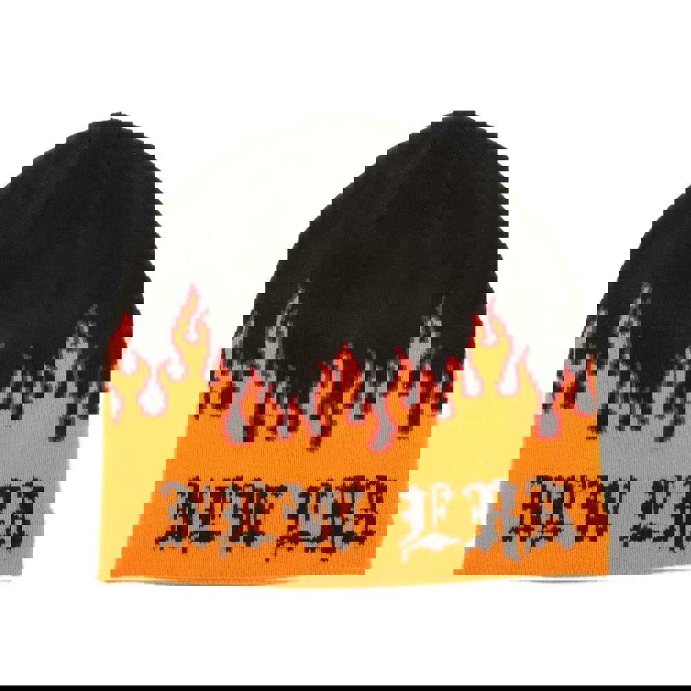 New Era Flame Skull Knitted Beanie - Black/Orange