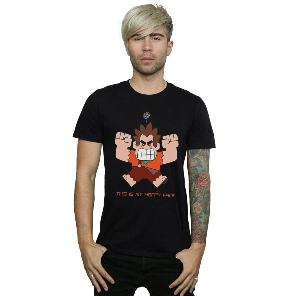 Disney Mens Wreck It Ralph Happy Face T-Shirt - Black