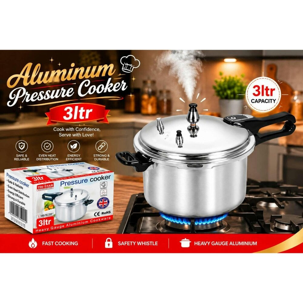 Dyzi 3L Aluminium Pressure Cooker Heavy Gauge with Safety Whistle