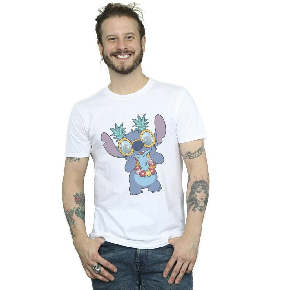 Disney Mens Lilo And Stitch Tropical Fun T-Shirt - White