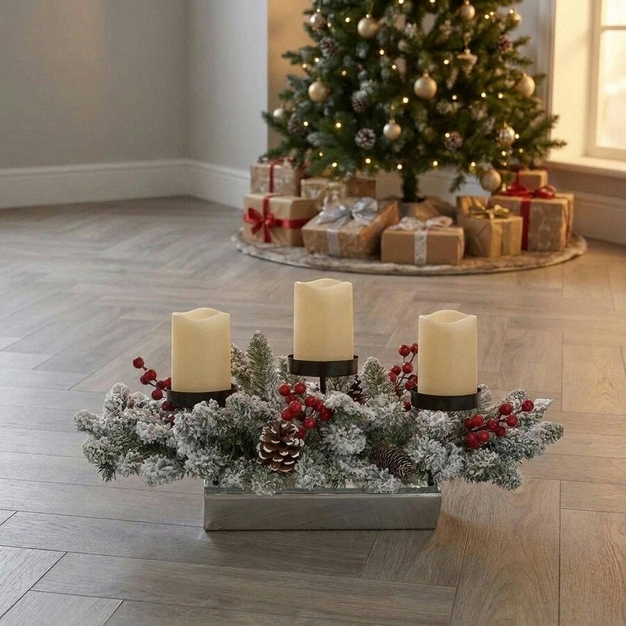 Garden Greatness Flocked Berry and Cone Festive Centrepiece