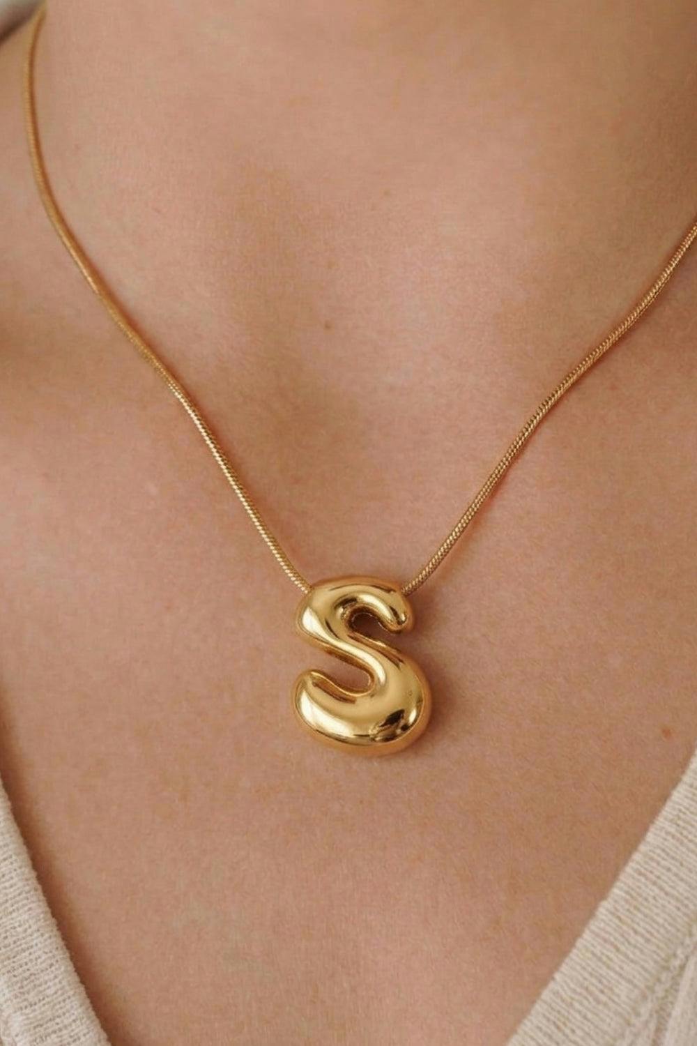 Serla Bubble Initial Gold Plated Necklace Letter S