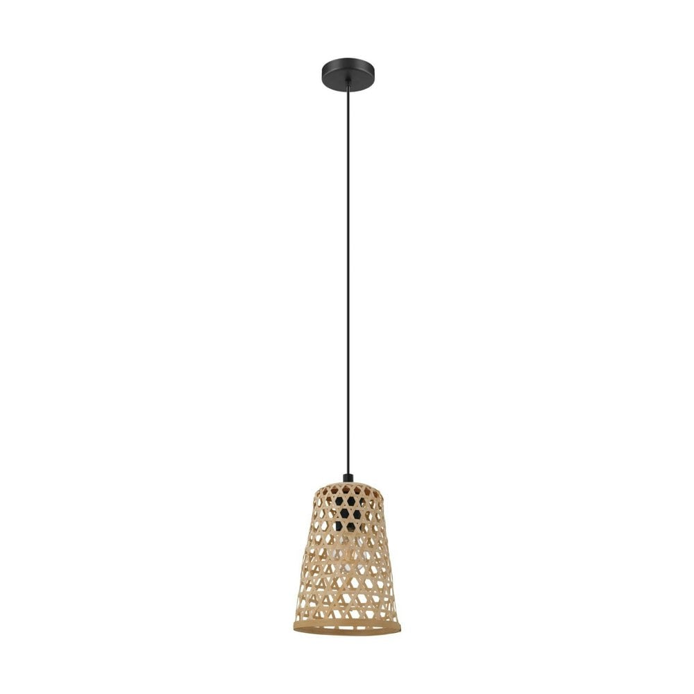 Hanging Ceiling Pendant Light Black & Wicker 1 x 40W E27 Hallway Feature Lamp Loops