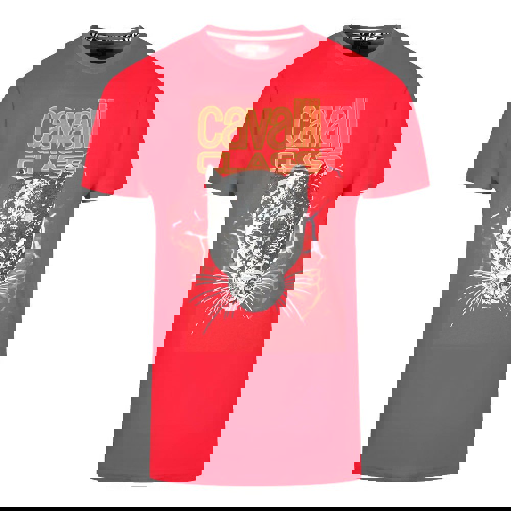Cavalli Class Lightning Panther Design T-Shirt - Red