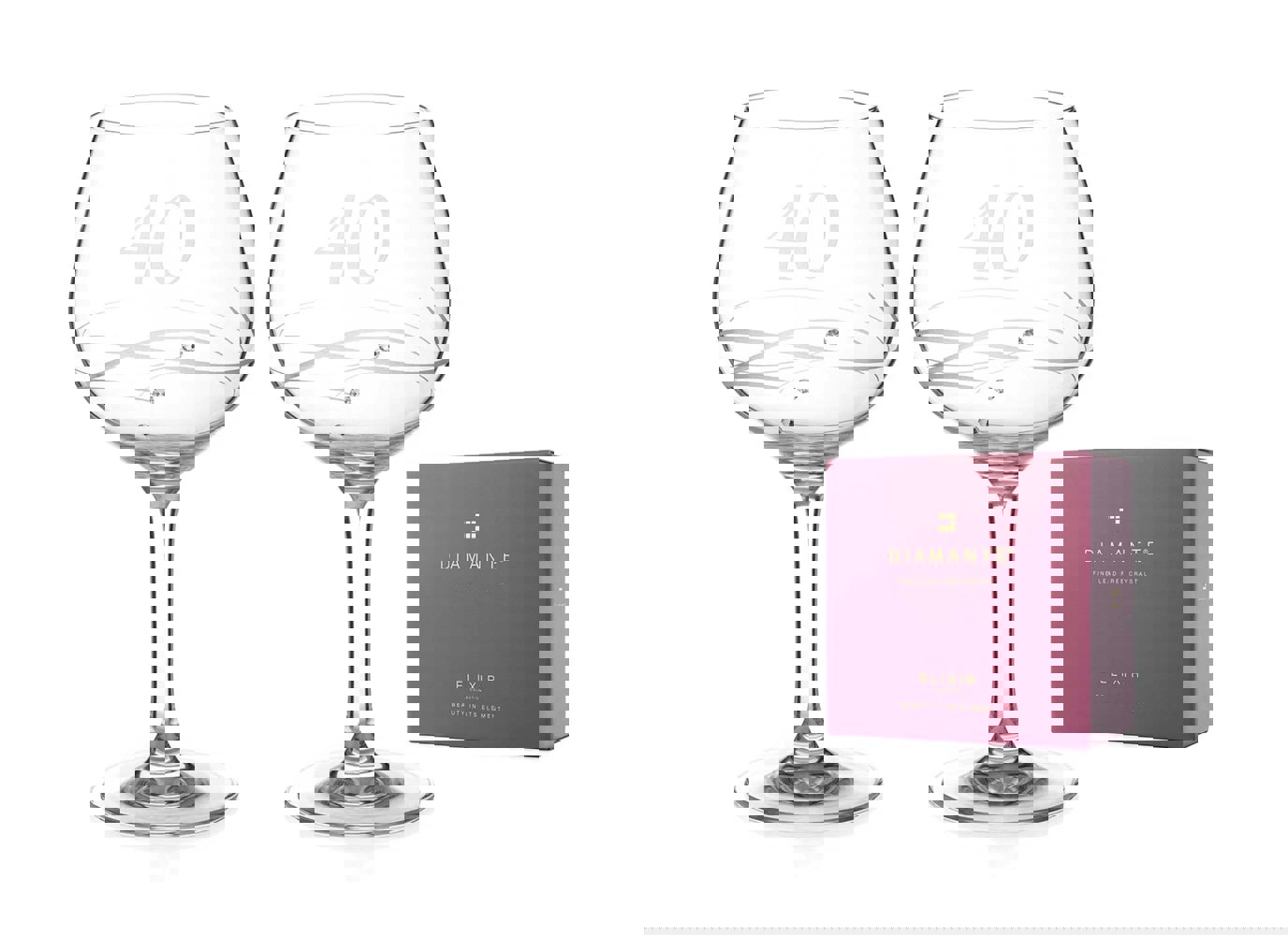 Diamante 40th Birthday Spiral Gin Glasses Adorned with Crystals by Swarovski® - Set of 2