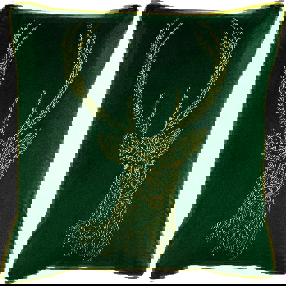 Furn Forest Stag Cushion Cover - Emerald Green/Gold