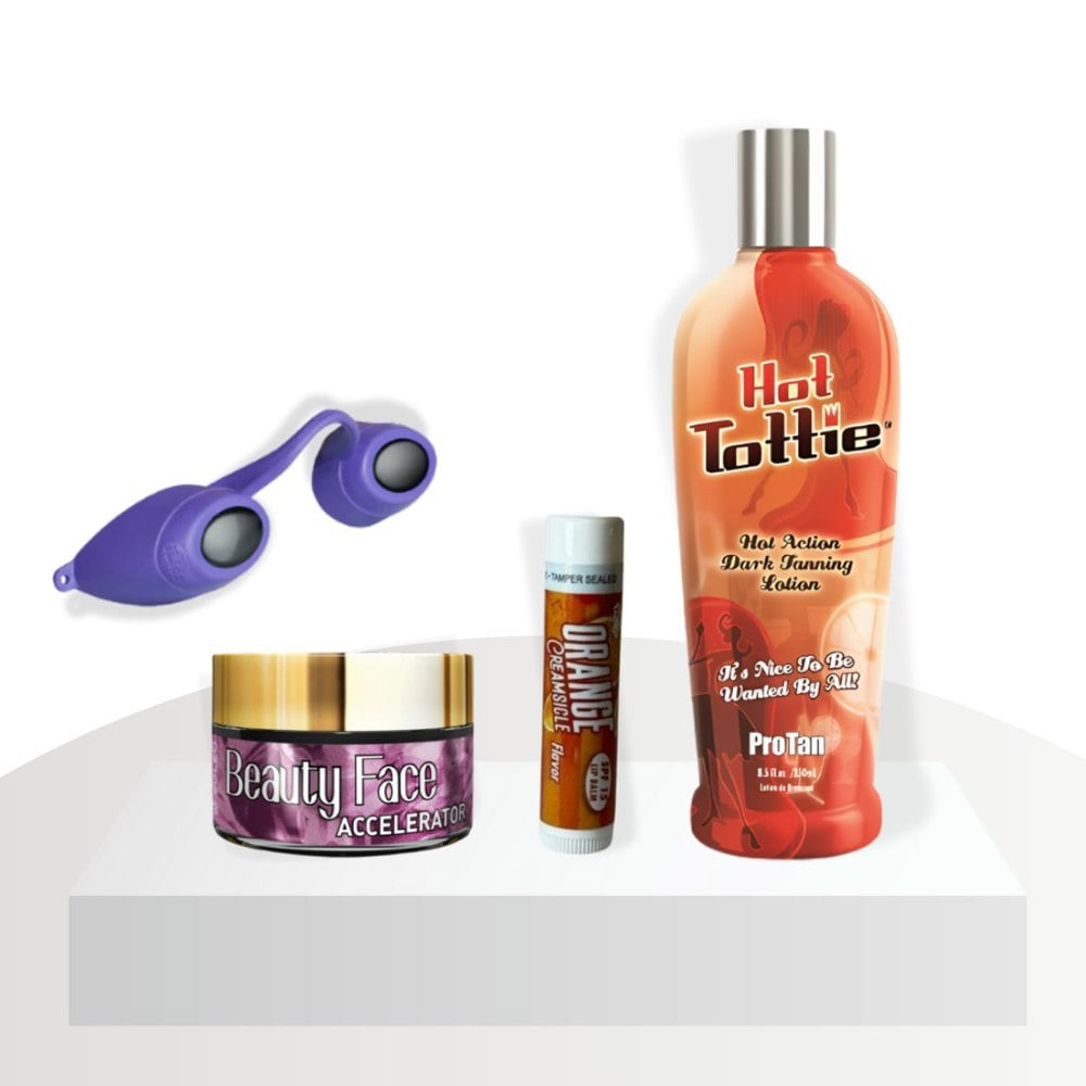 Tan Touch Hot Tottie Tanning Kit - Hot Tottie Bottle, Goggles, Lip Balm & Face Pot Bundle