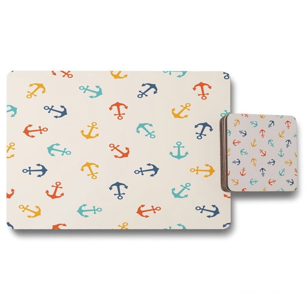 New Product Multi Coloured Anchors (Placemat & Coaster Set)  - Andrew Lee Home and Living