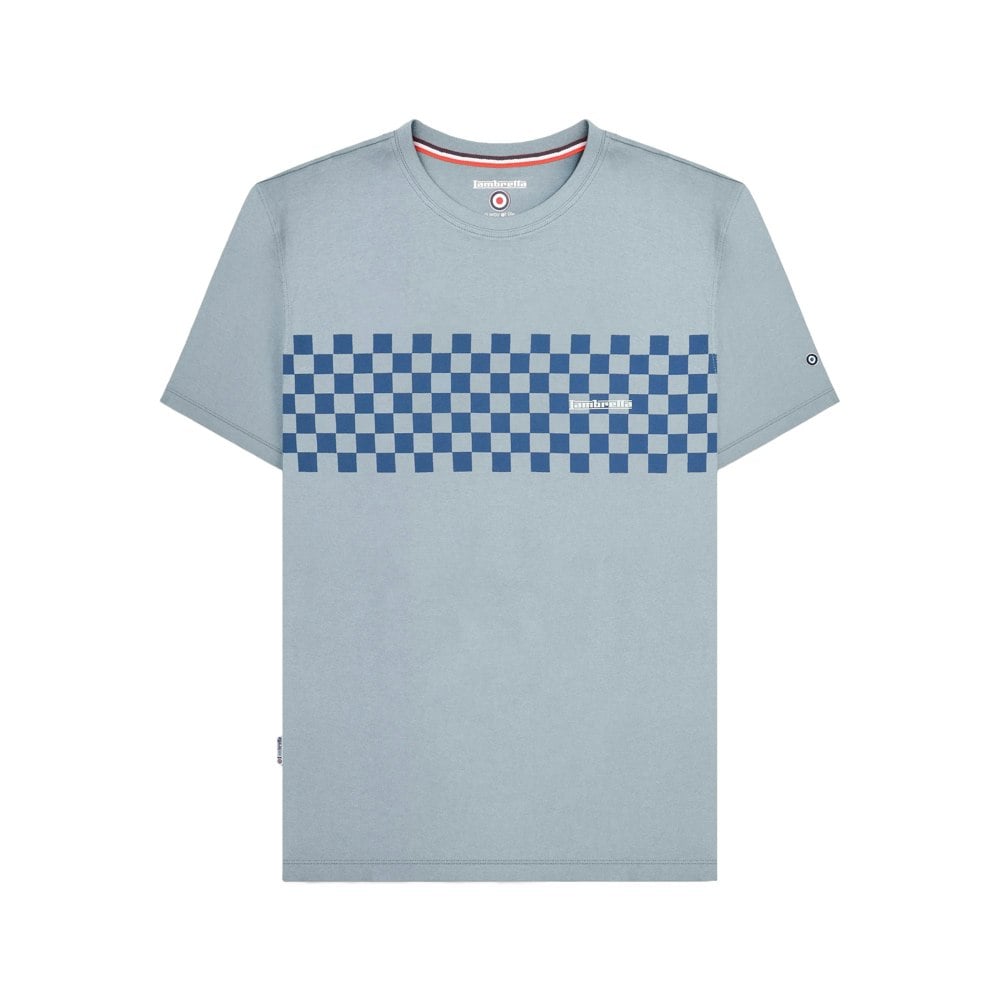 Lambretta Mens AW24 Two Tone Panelled T-Shirt - Dusky Blue/Dark Blue