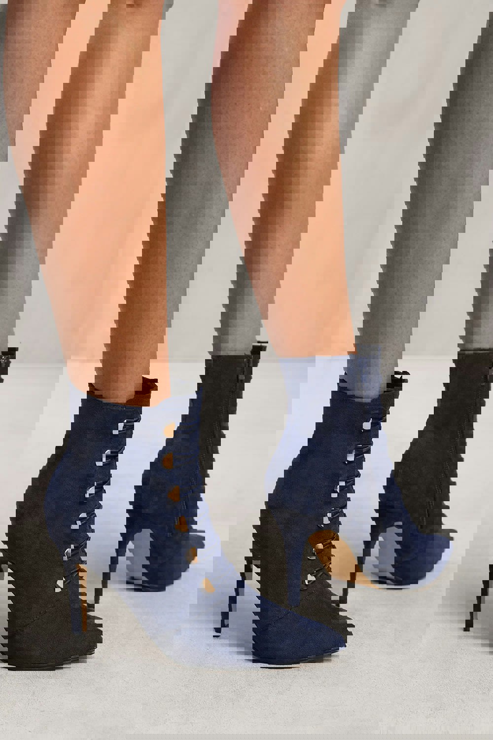 Where's That From Tilda Pointed Toe Mid Heel Ankle Boots With Gold Buttons in Navy