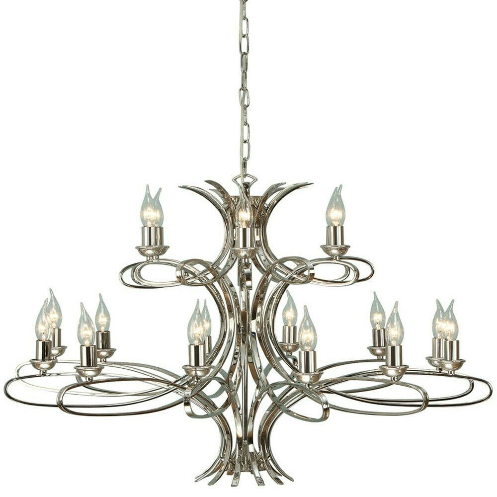 Eaves Hanging Ceiling Pendant Chandelier 18 Lamp Polished Nickel Curve Arm Light Loops