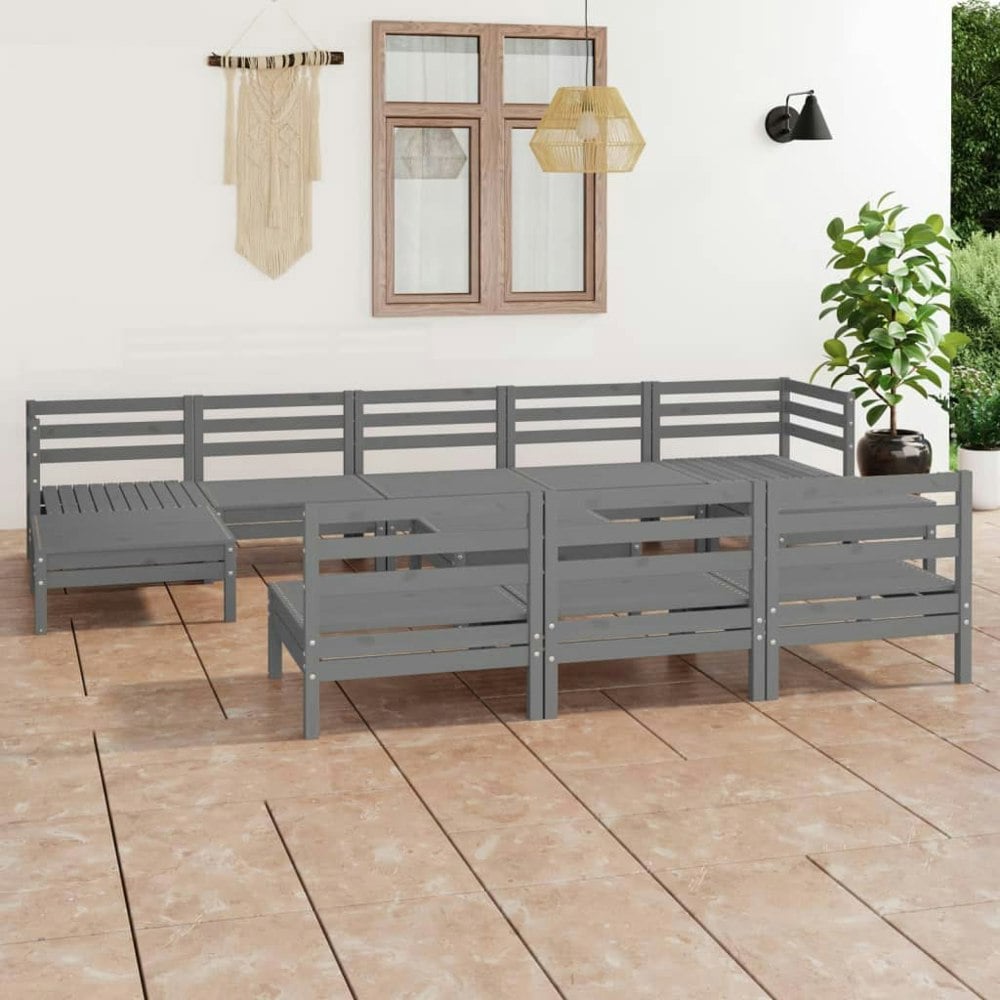 Berkfield 11 Piece Garden Lounge Set Grey Solid Wood Pine