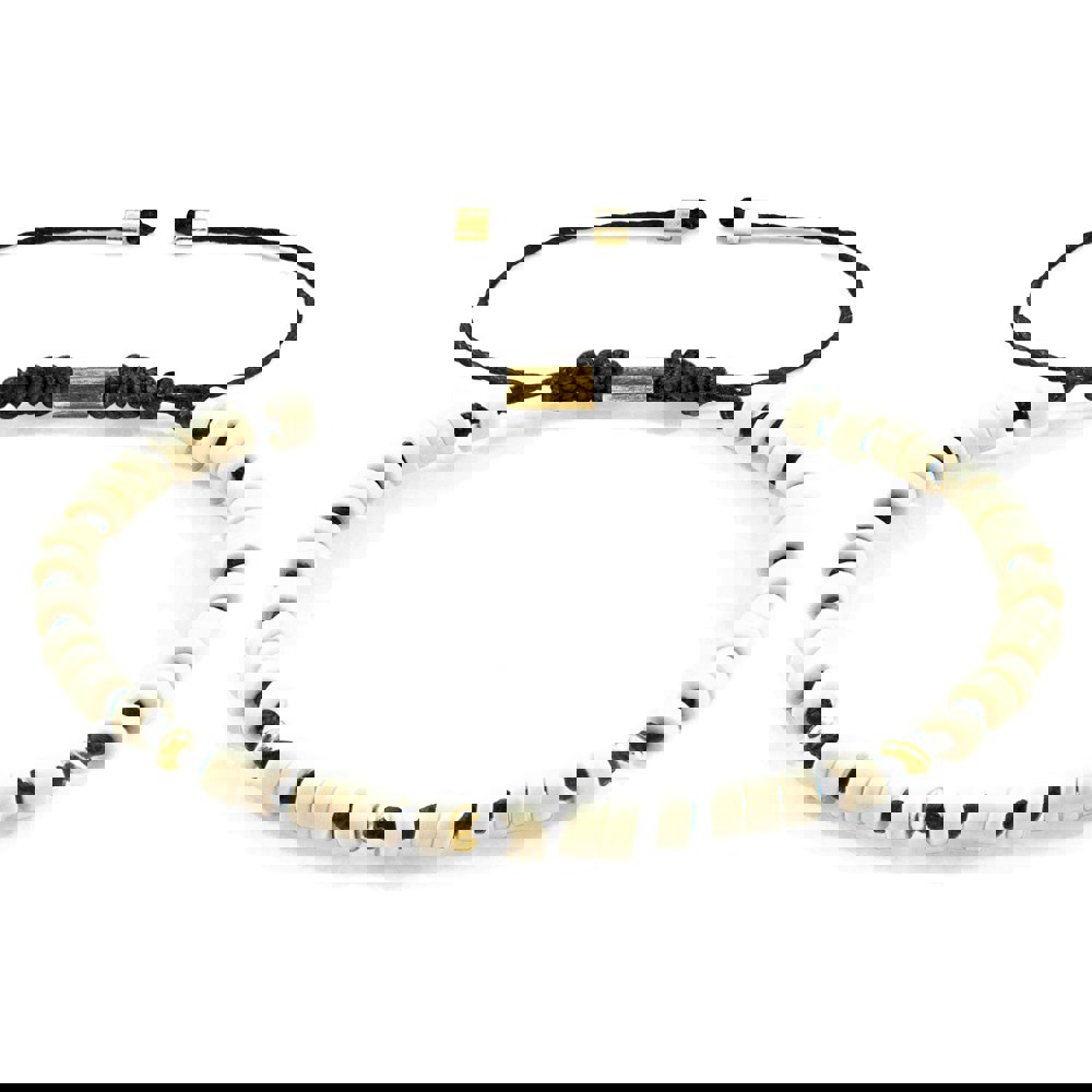 Anchor & Crew White Turquoise Percy 9ct Yellow Gold and Stone SKINNY Macrame Bracelet