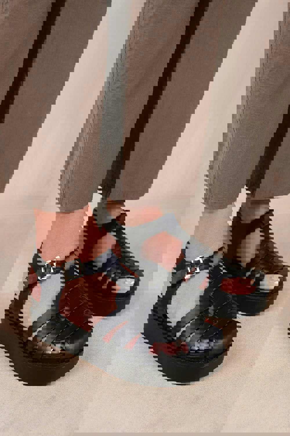Where's That From Louisiana Multi Strap Sandal With Buckle in Black