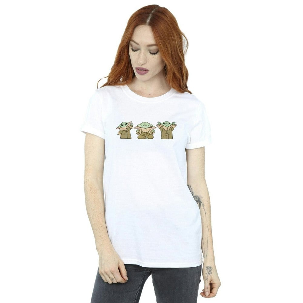 Star Wars Womens/Ladies The Mandalorian Grogu Poses Cotton Boyfriend T-Shirt - White