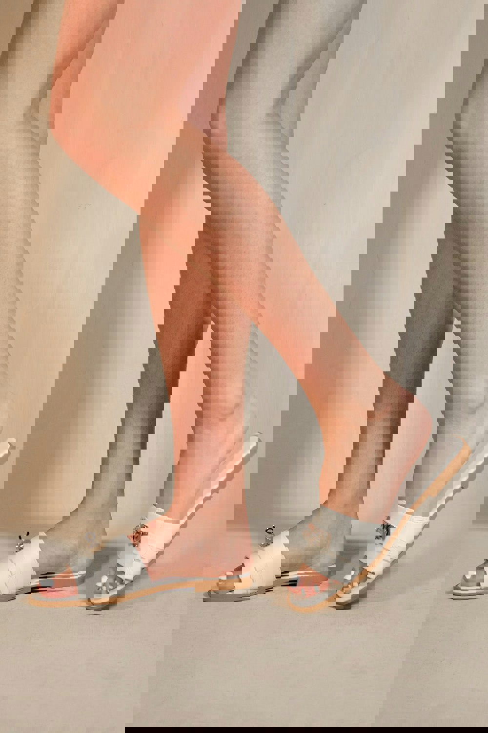 Where's That From Emmeline Single Band Slider Sandals With Buckle Detail in White