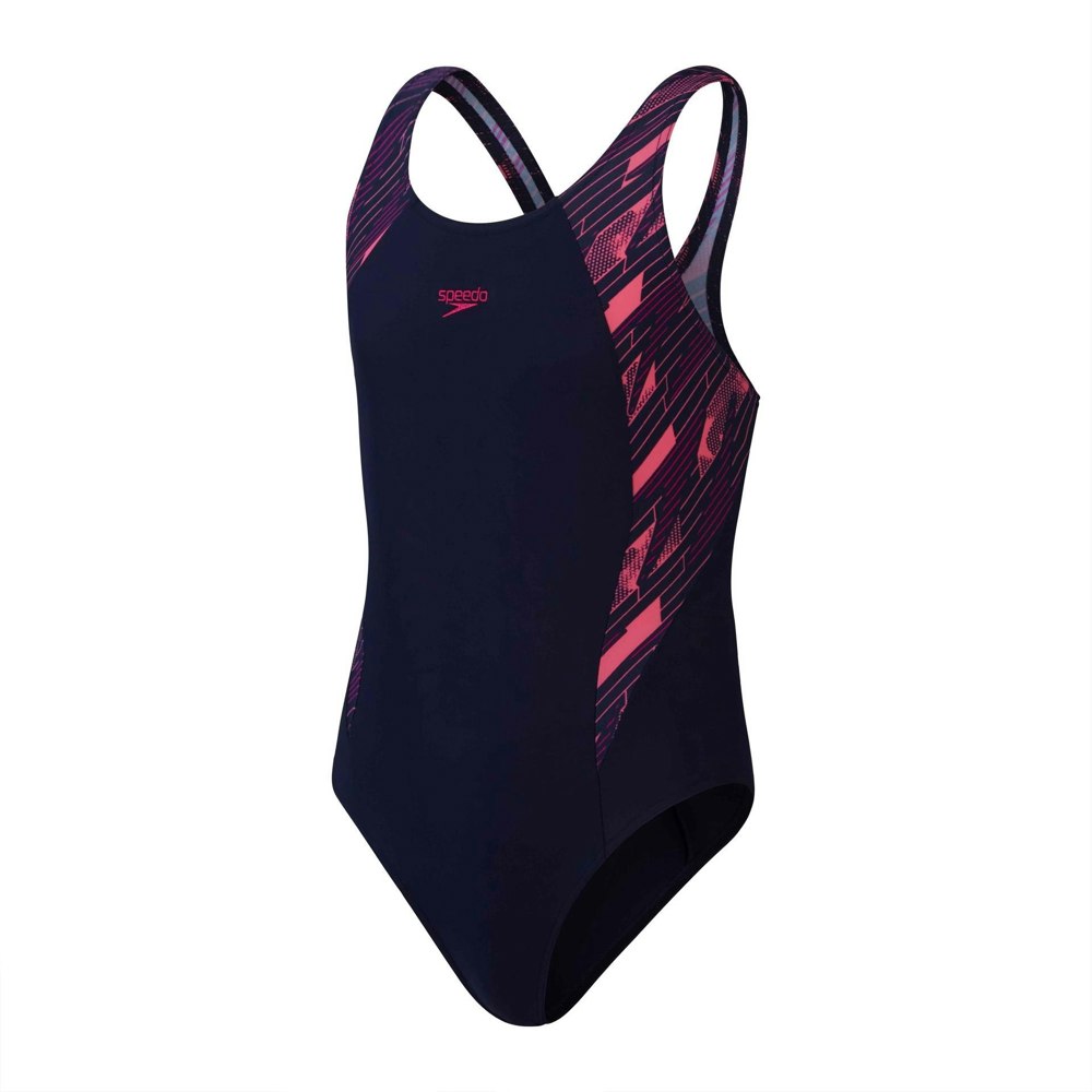 Speedo Girls Hyperboom Splice Muscleback One Piece Swimsuit - Navy/Pink