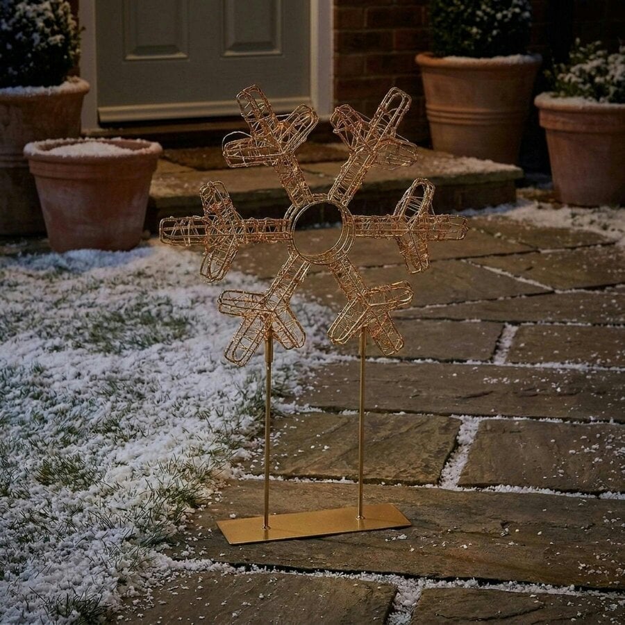 Garden Greatness Twinkling Lit Gold Table Top Snowflake