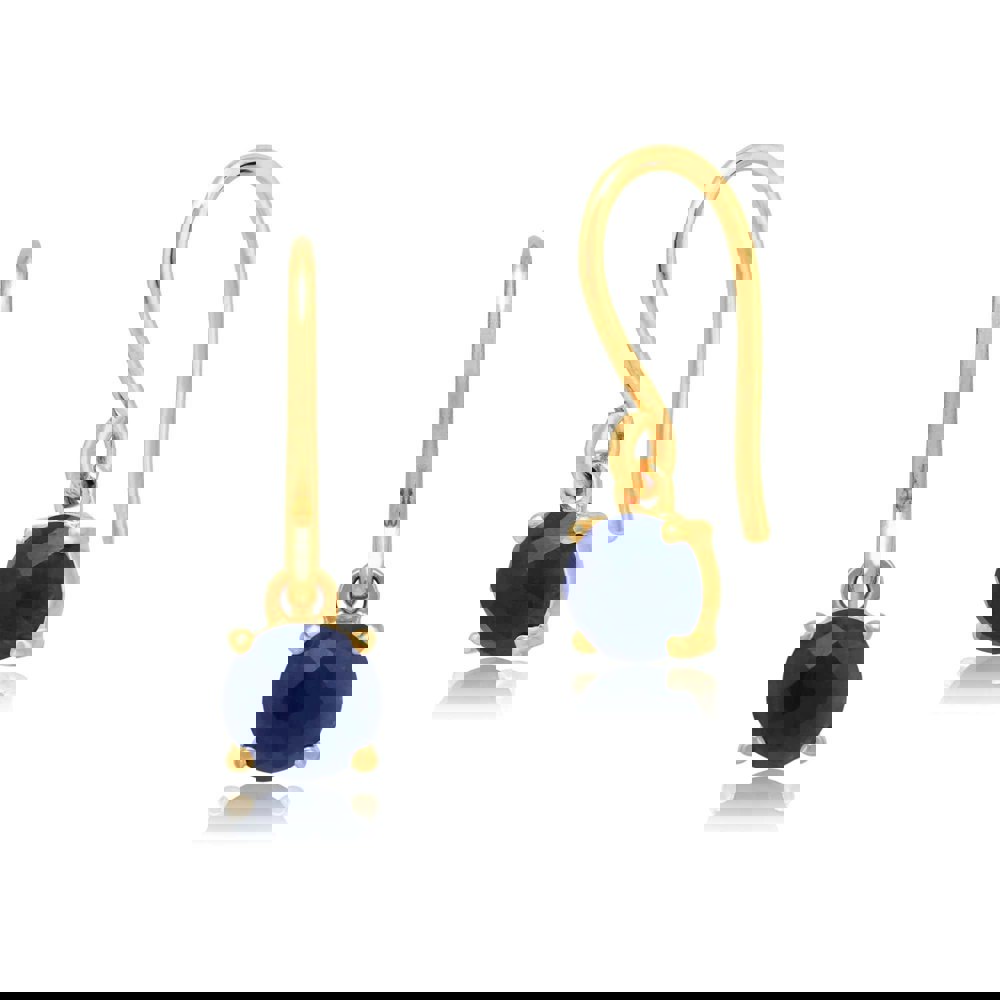 Classic Round Sapphire Checkerboard Hook Drop Earrings in 9ct Gold - Gemondo