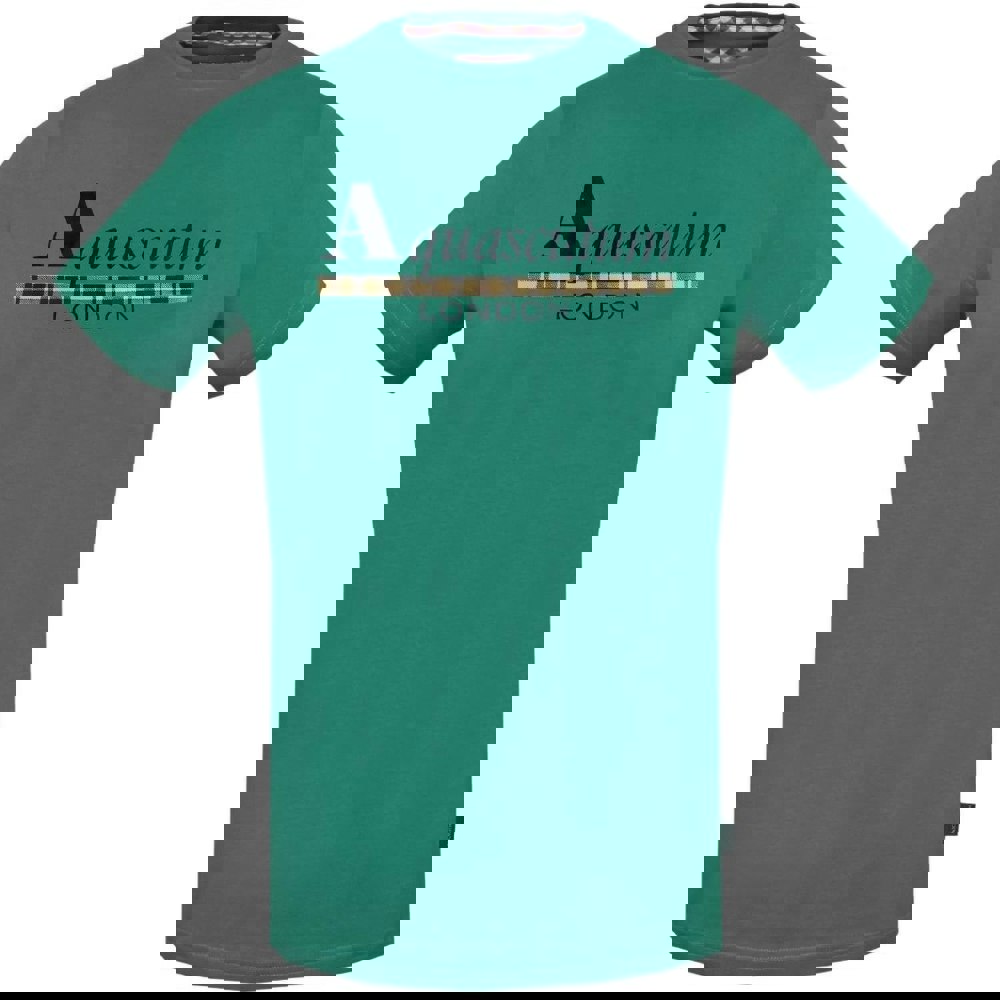 Aquascutum Check Strip Logo T-Shirt - Green