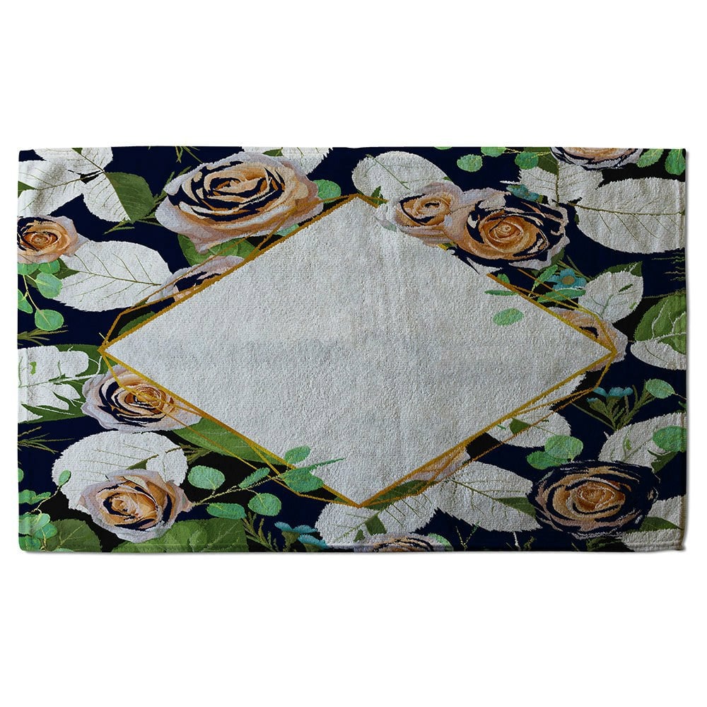 Benjamin Tate Design Decorative Flowers On Navy Background (Bath Towel)