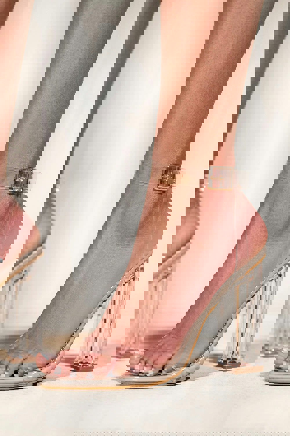 Where's That From Lillia Perspex Block Heels With Straps in Nude Patent Faux Leather