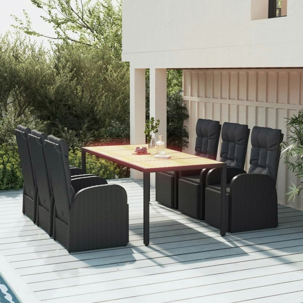 Berkfield 7 Piece Garden Dining Set Black Poly Rattan&Solid Wood Acacia