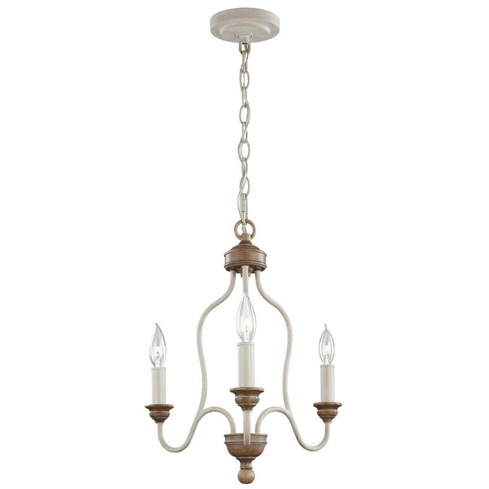 3 Bulb Chandelier Hanging Pendant LIght Chalk Washed/Beachwood LED E14 60W Bulb Loops