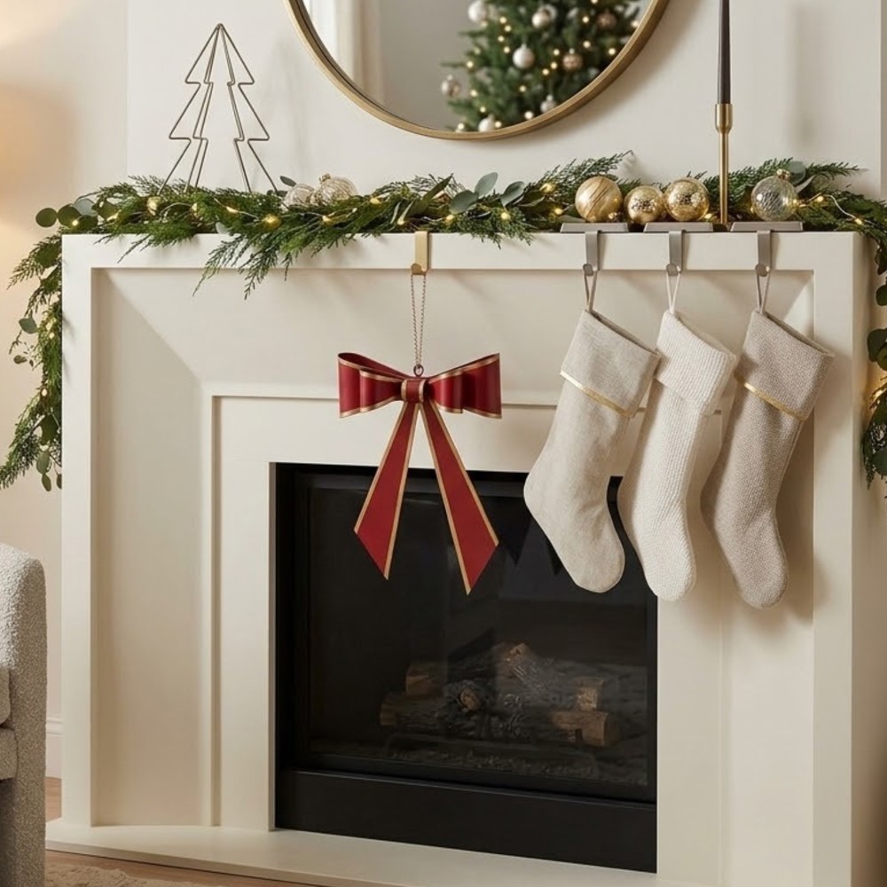 Garden Greatness Festive Red & Gold Metal Bow Hanger