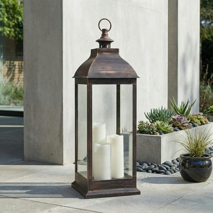 Garden Greatness Lunaria Giant Copper Flickering Candle Lantern