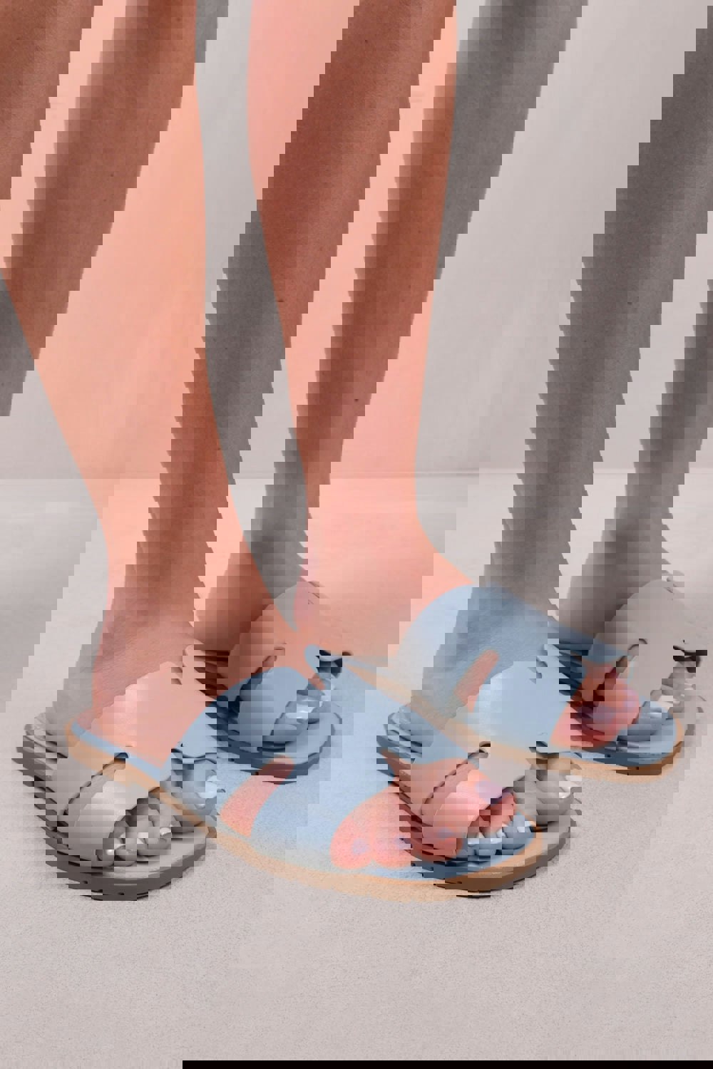 Where's That From Mae Pu Strap Sandals in Sky Blue Faux Leather