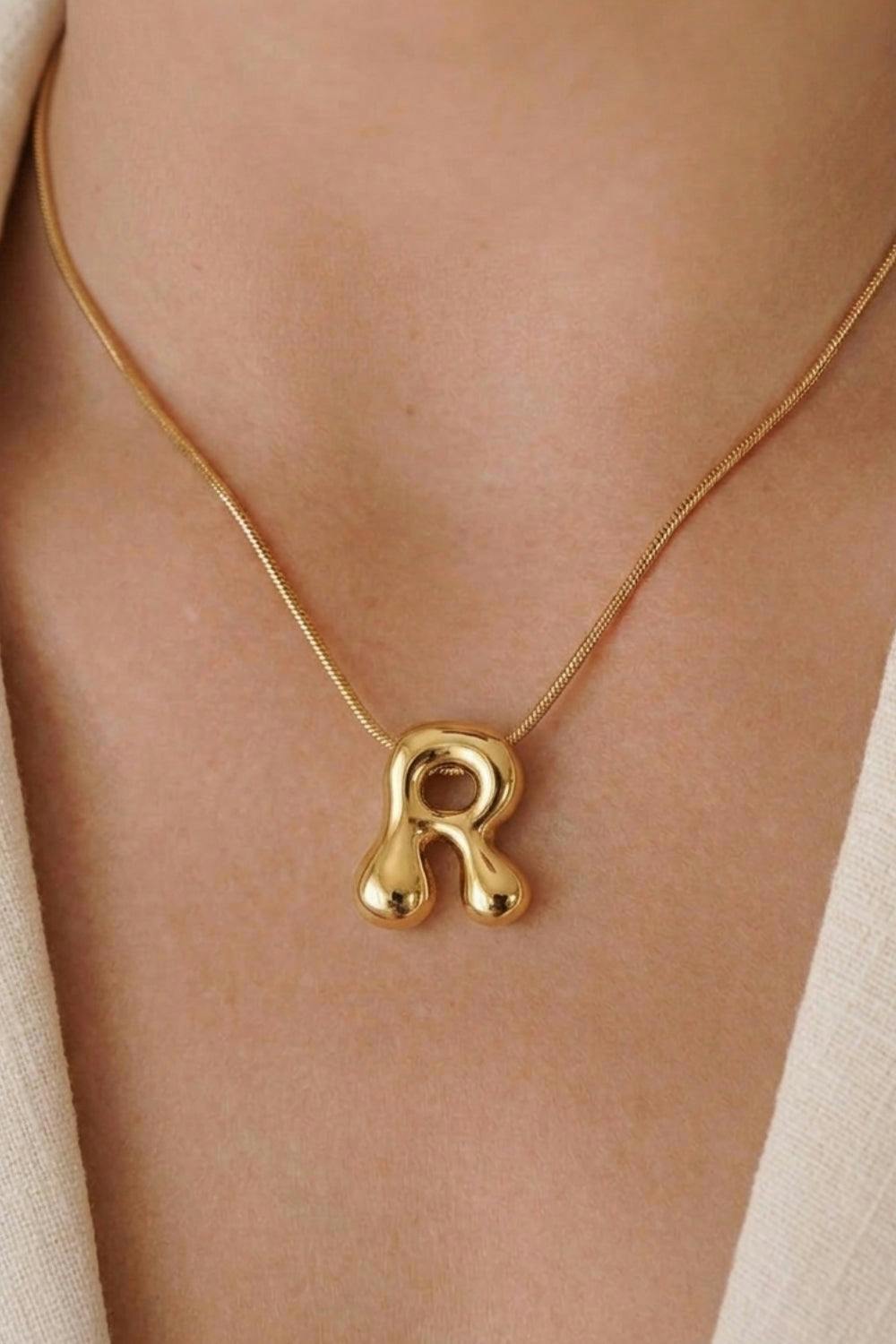 Serla Bubble Initial Gold Plated Necklace Letter R