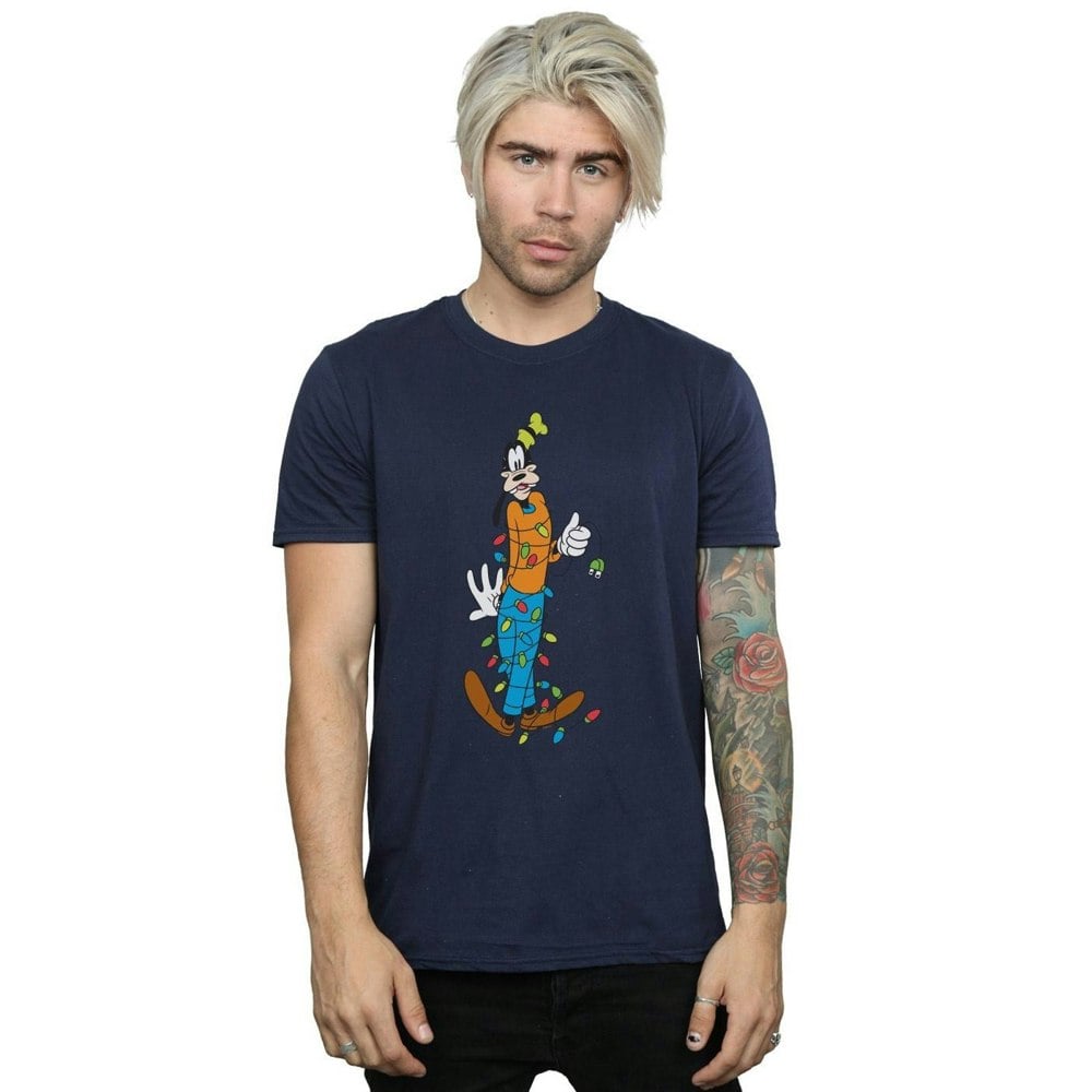 Disney Mens Goofy Christmas Lights T-Shirt - Navy Blue
