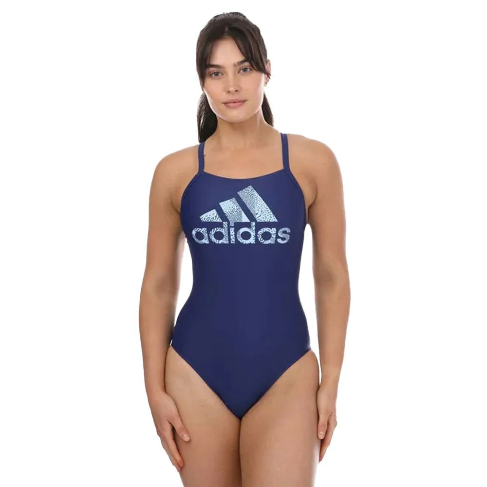 Adidas Womens Big Logo One Piece Swimsuit - Blue