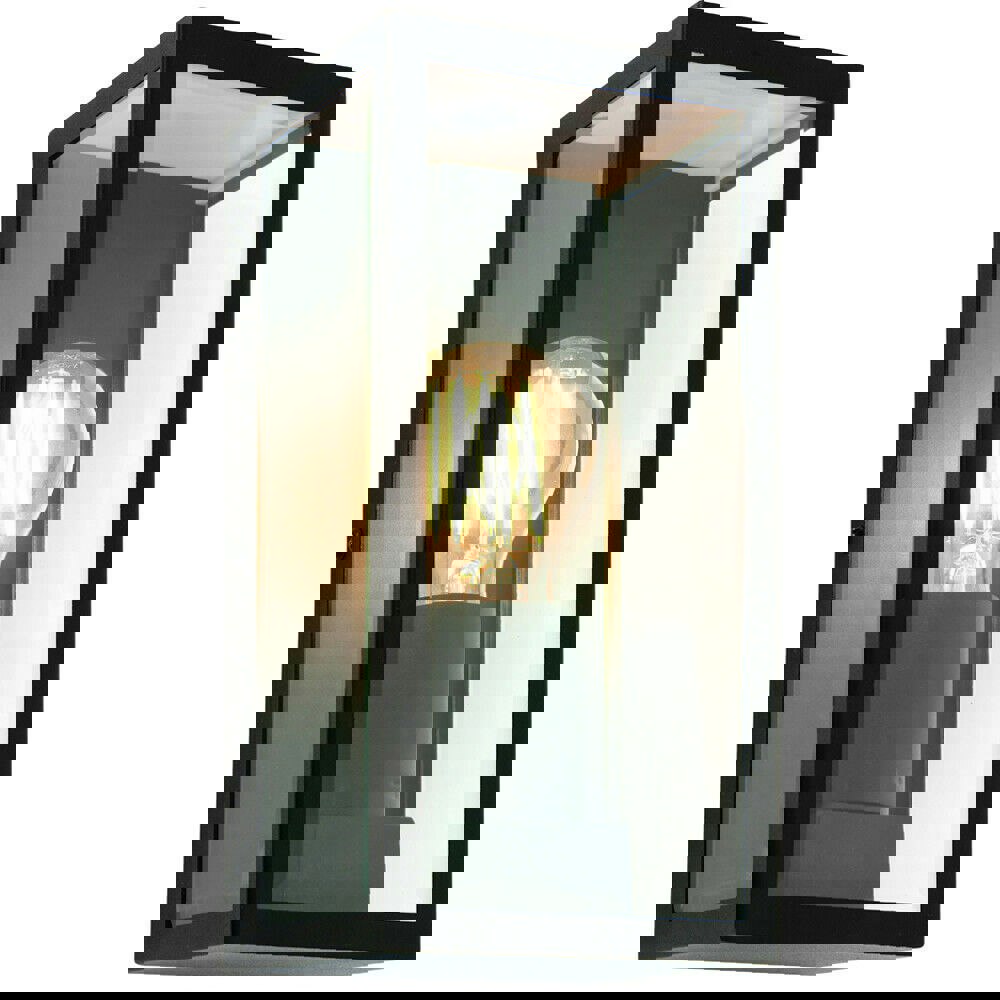 IP44 Outdoor Wall Light Matt Black & Glass Rectangle Box Lantern 28W E27 Edison Loops