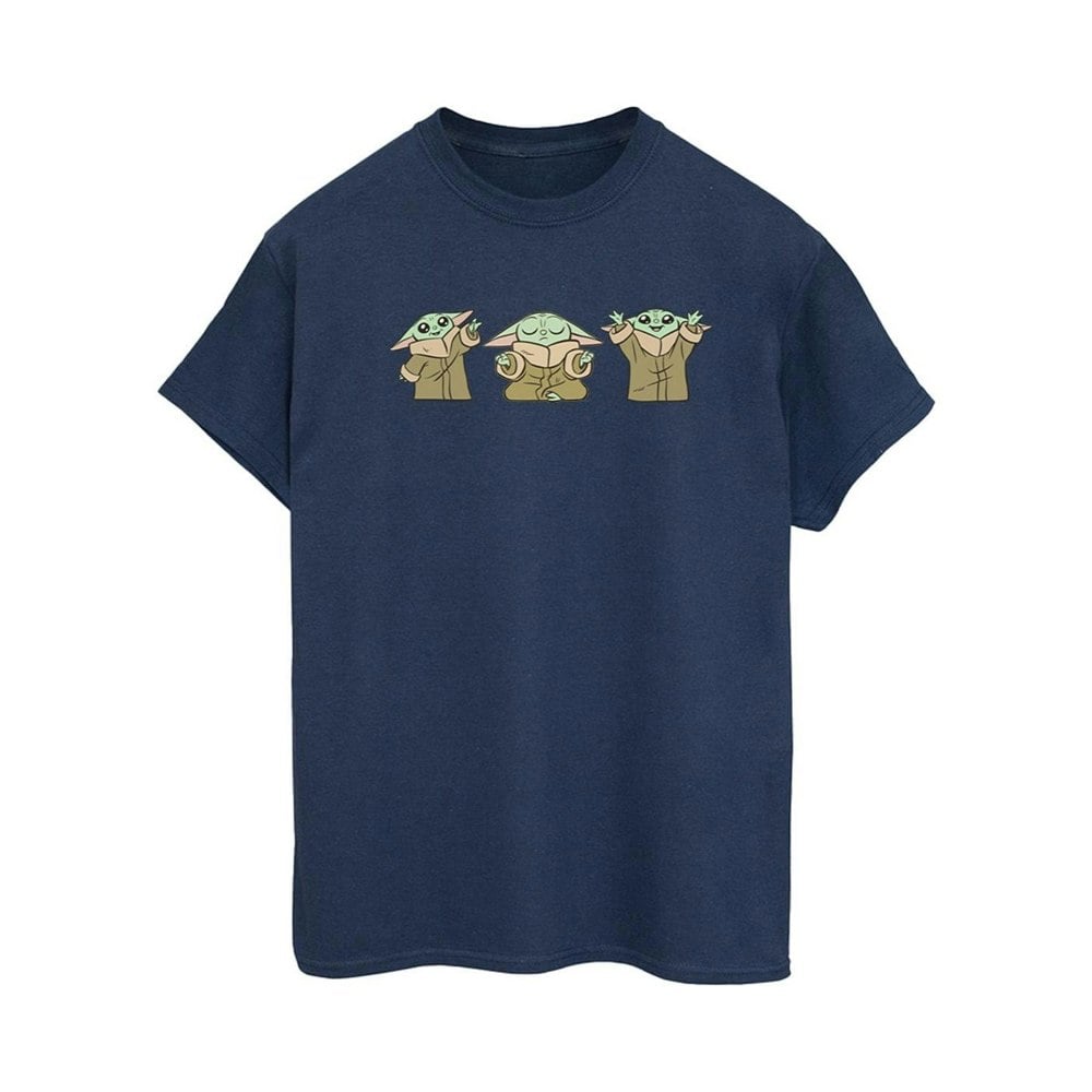 Star Wars Womens/Ladies The Mandalorian Grogu Poses Cotton Boyfriend T-Shirt - Navy Blue