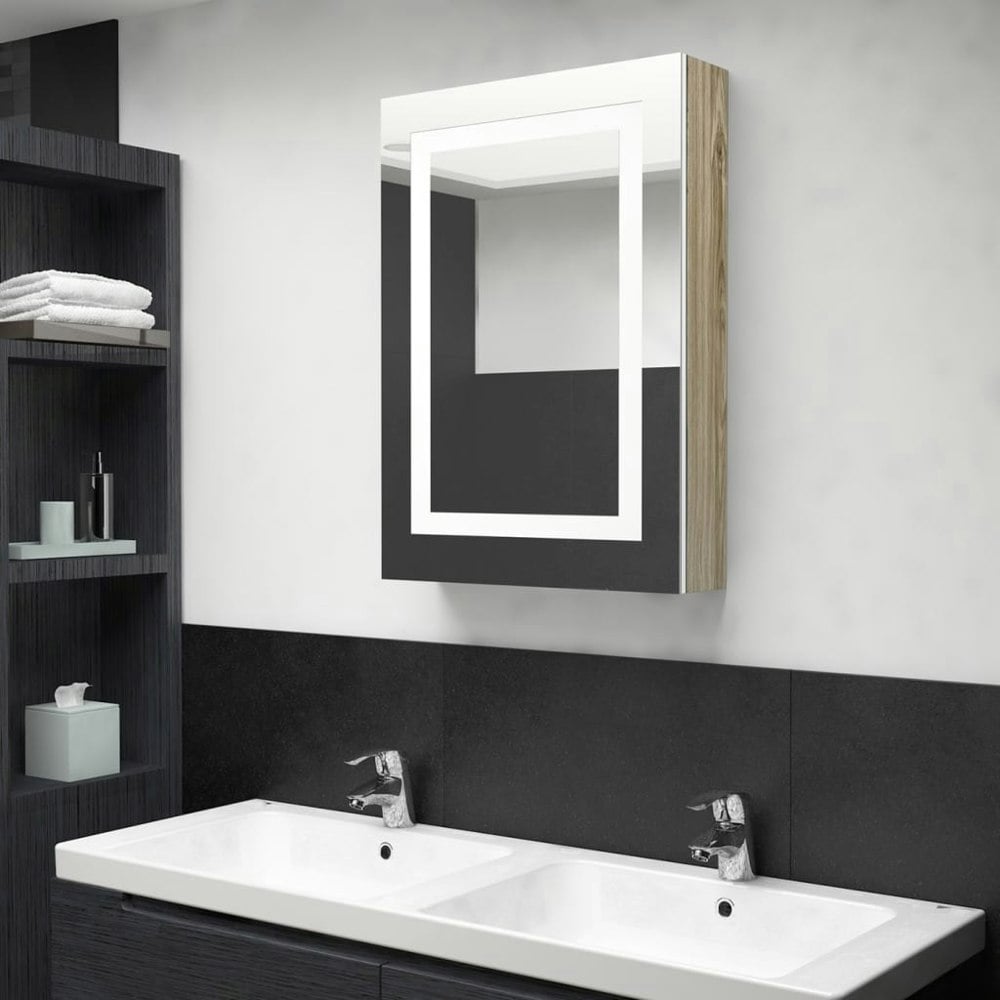 Berkfield LED Bathroom Mirror Cabinet White and Oak 50x13x70 cm