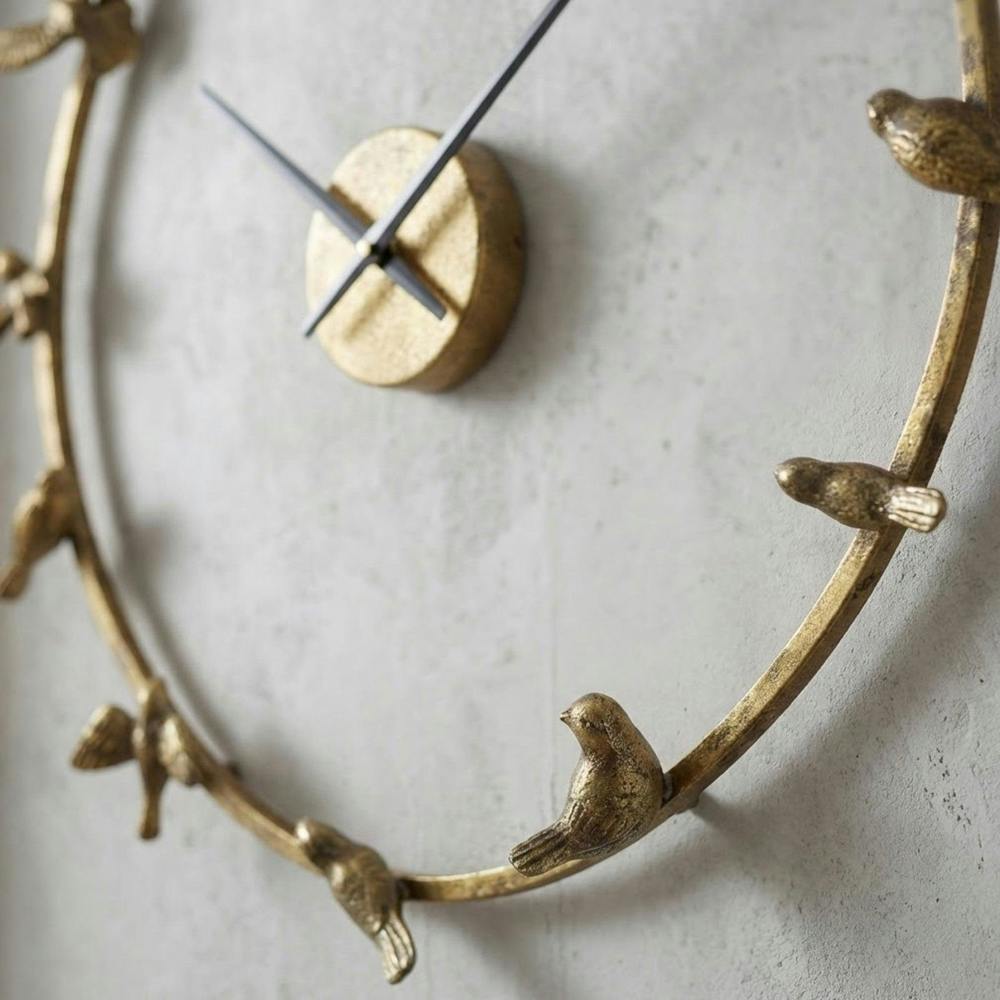 Garden Greatness Antique Gold Bird Bath Wall Clock