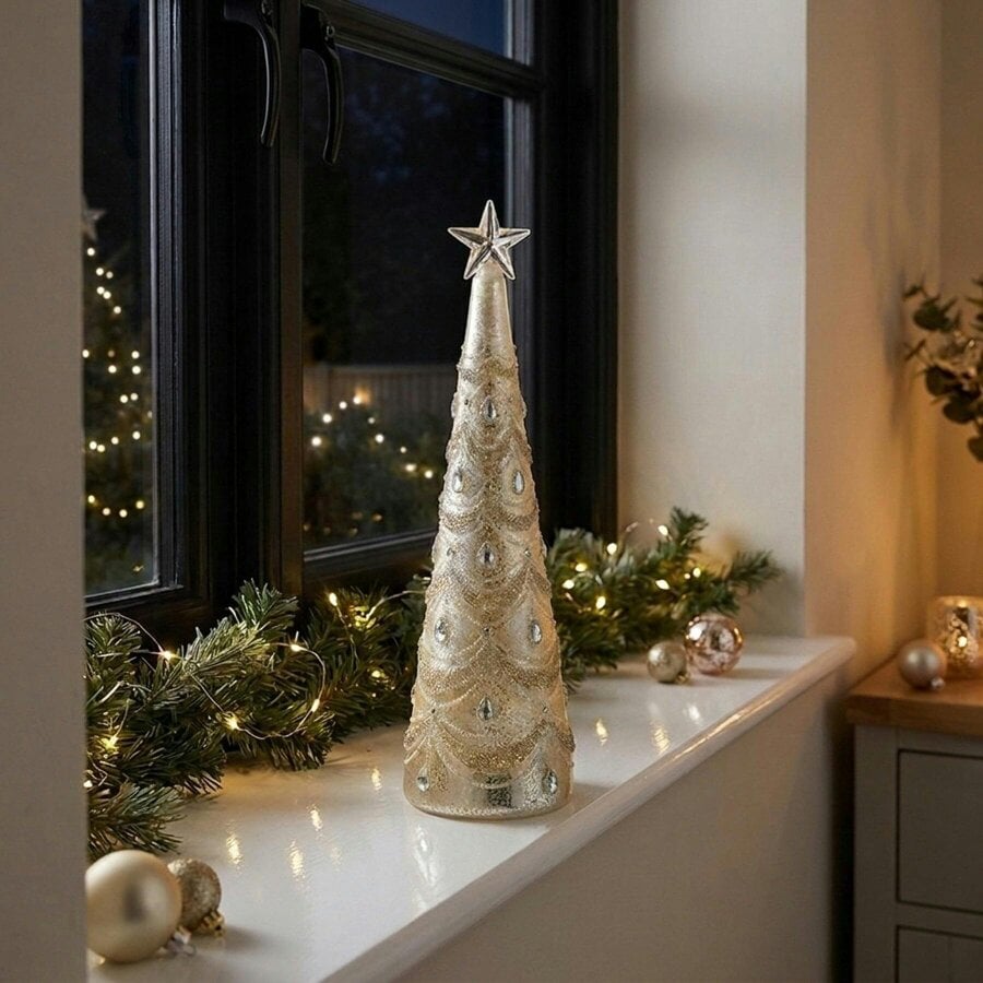Garden Greatness Large Decorated Glass Light Up Christmas Tree