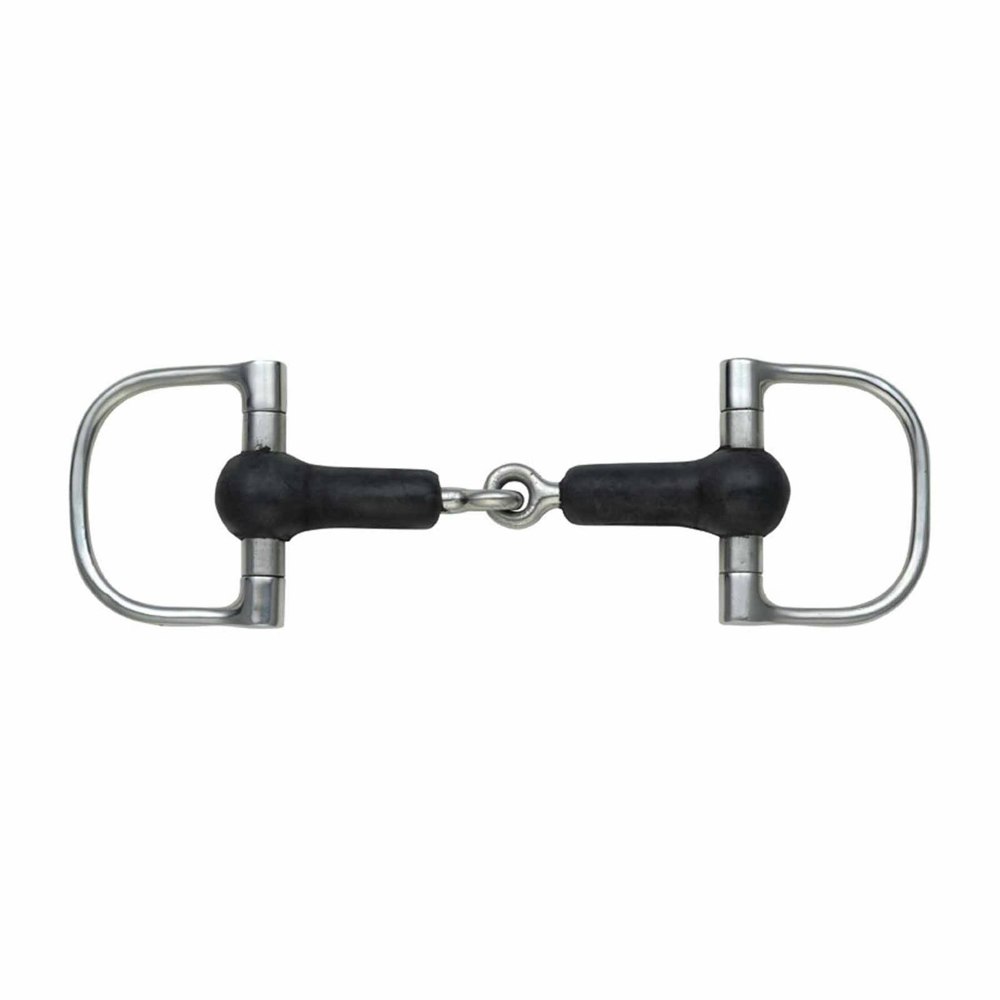 Shires Rubber Jointed Horse D-Ring Snaffle Bit - Black/Silver