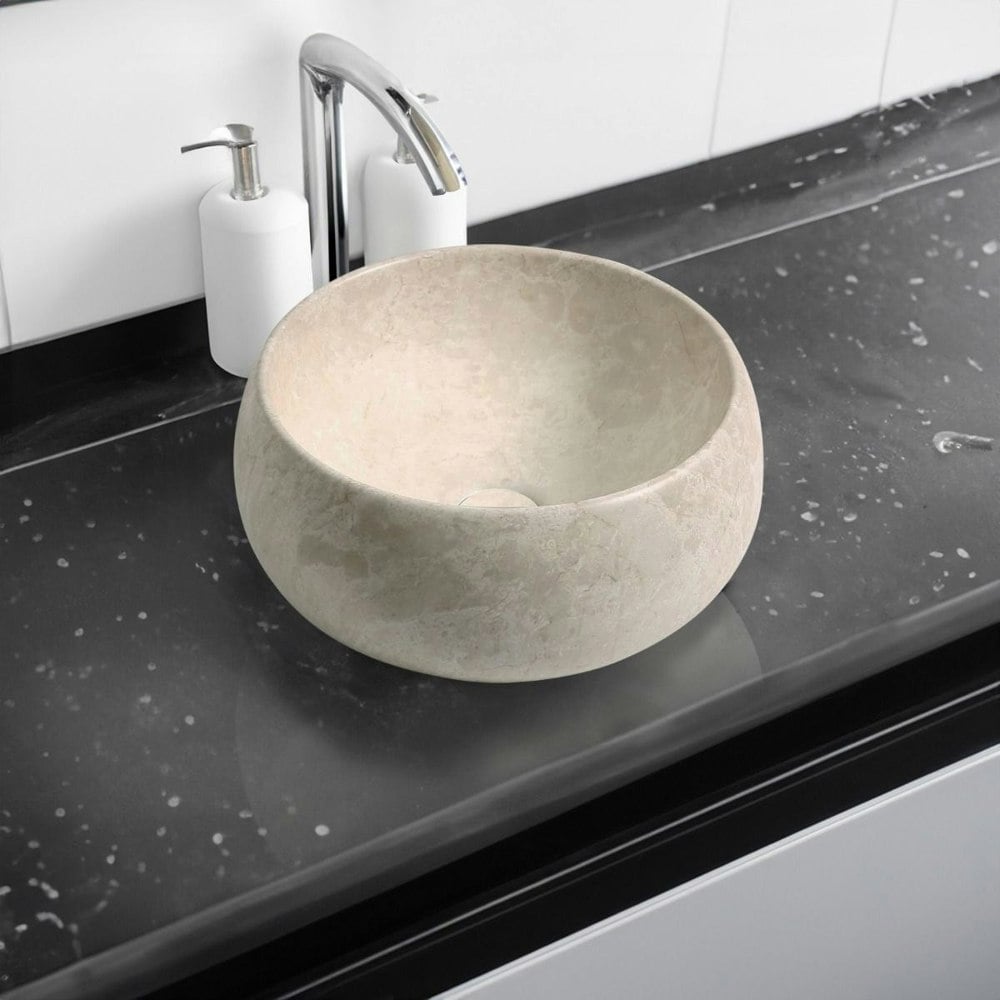 Limoge 7812 Ceramic Domed Round Countertop Basin in Stone Effect