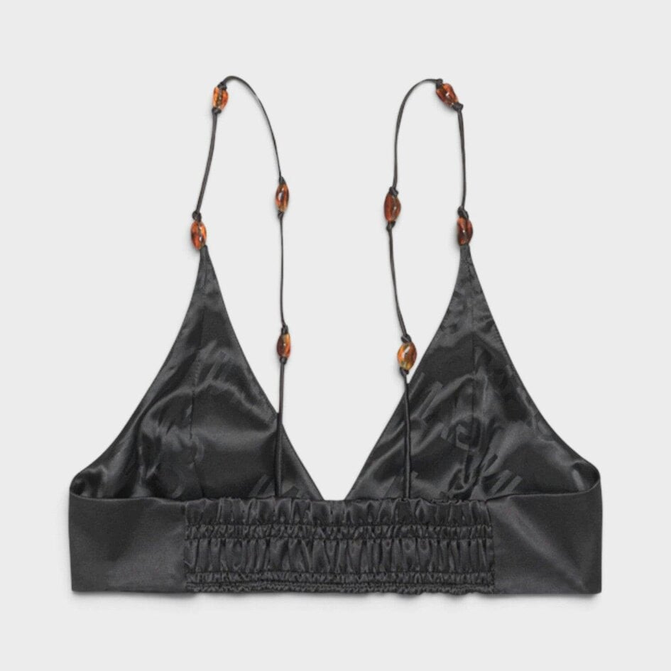 GANNI Double Satin Top Black