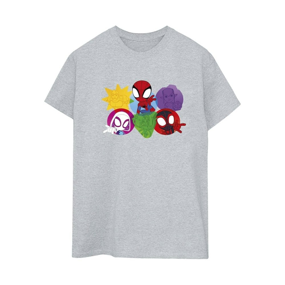 Marvel Womens/Ladies Spidey And His Amazing Friends Faces Cotton Boyfriend T-Shirt - Sports Grey
