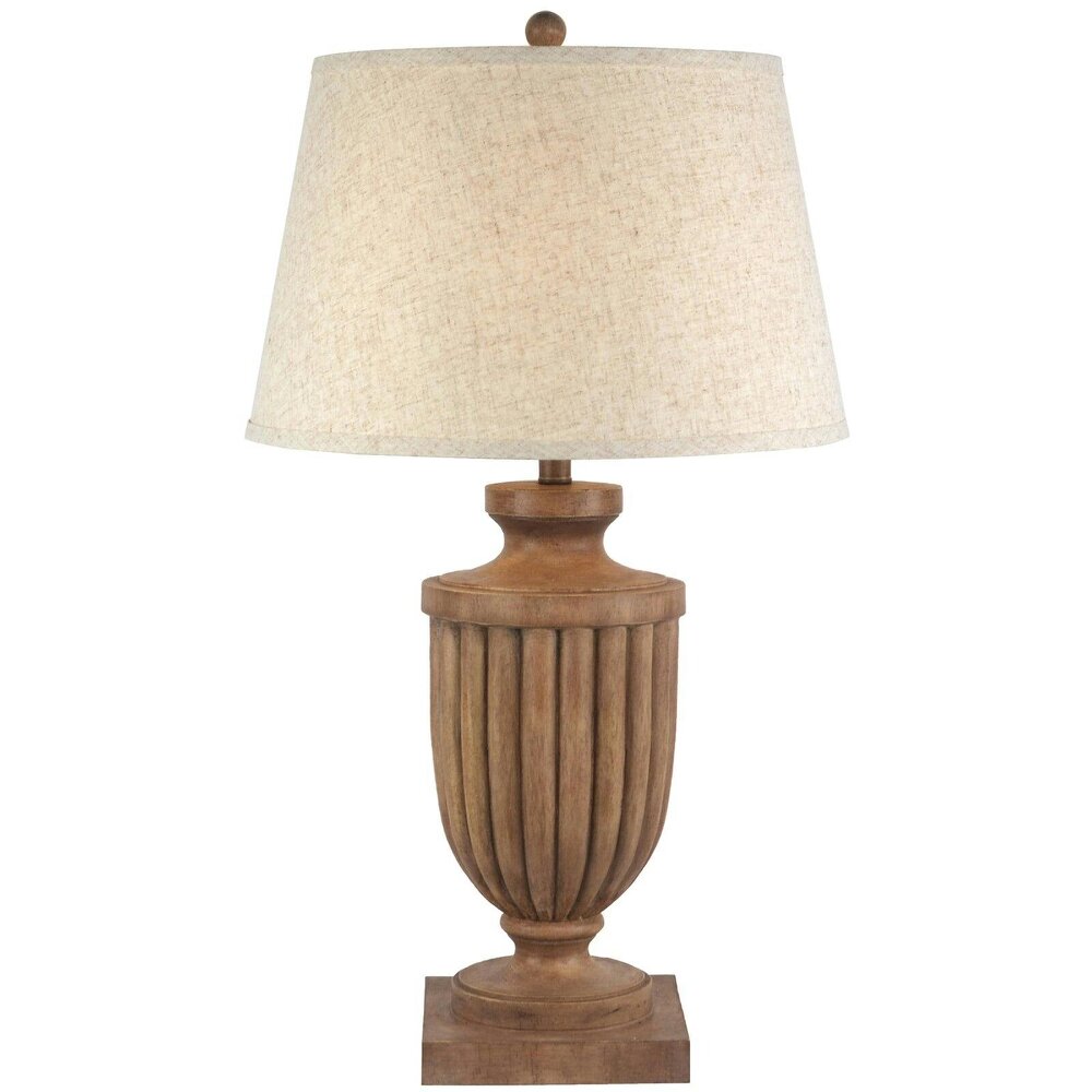 Wyld Haus Auberville Flute Wooden Table Lamp With Tapered Cream Linen Shade