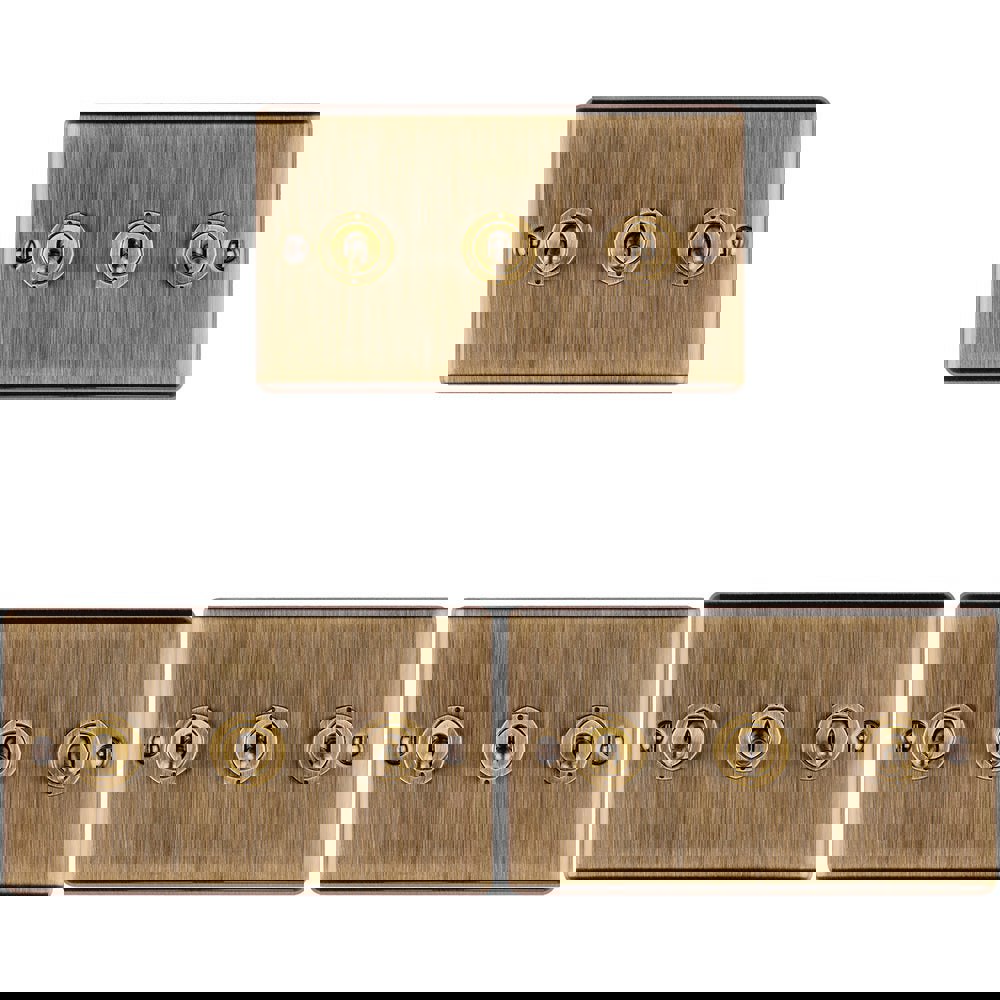 3 PACK 3 Gang Triple Retro Toggle Light Switch ANTIQUE BRASS 10A 2 Way Plate